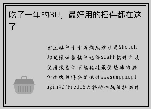 吃了一年的SU，最好用的插件都在这了