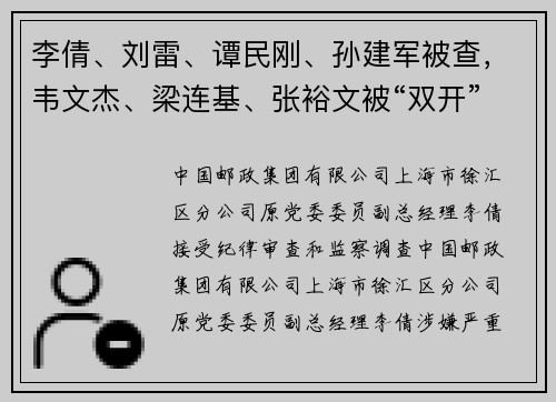 李倩、刘雷、谭民刚、孙建军被查，韦文杰、梁连基、张裕文被“双开”，陈伟国被开除党籍