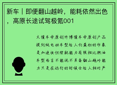 新车｜即便翻山越岭，能耗依然出色，高原长途试驾极氪001