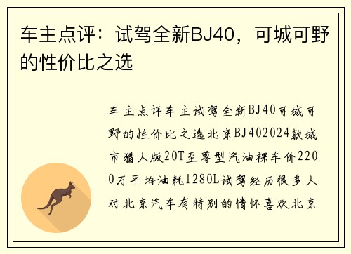 车主点评：试驾全新BJ40，可城可野的性价比之选