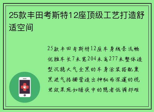 25款丰田考斯特12座顶级工艺打造舒适空间