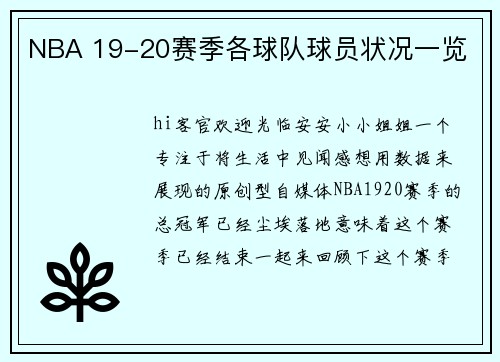 NBA 19-20赛季各球队球员状况一览