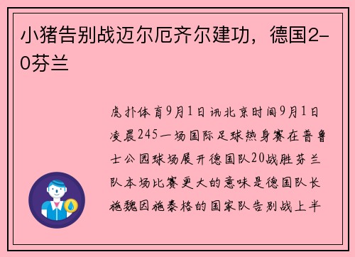 小猪告别战迈尔厄齐尔建功，德国2-0芬兰