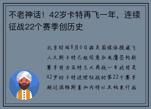 不老神话！42岁卡特再飞一年，连续征战22个赛季创历史